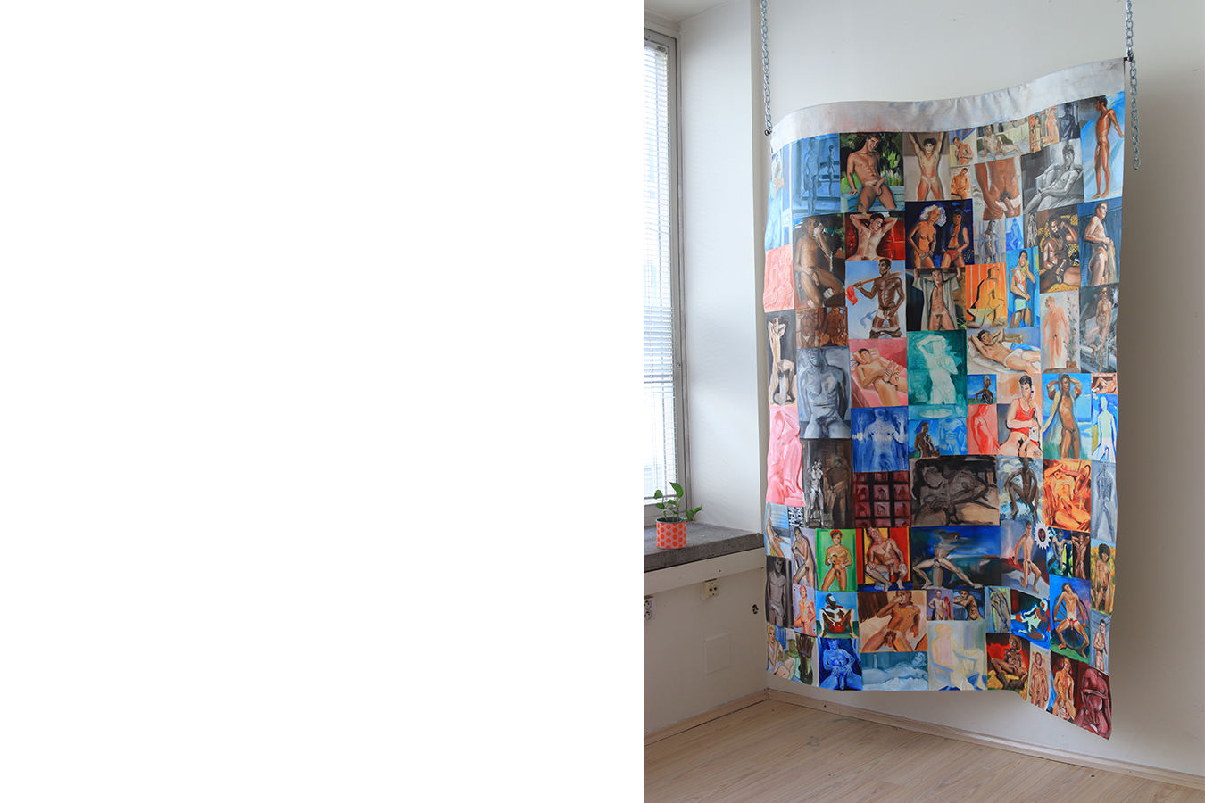malba olejem, mužský akt, závěs, záclona s nahými muži, Lištica