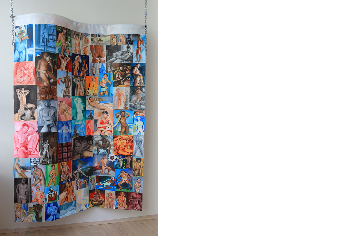 malba olejem, mužský akt, závěs, záclona s nahými muži, Lištica