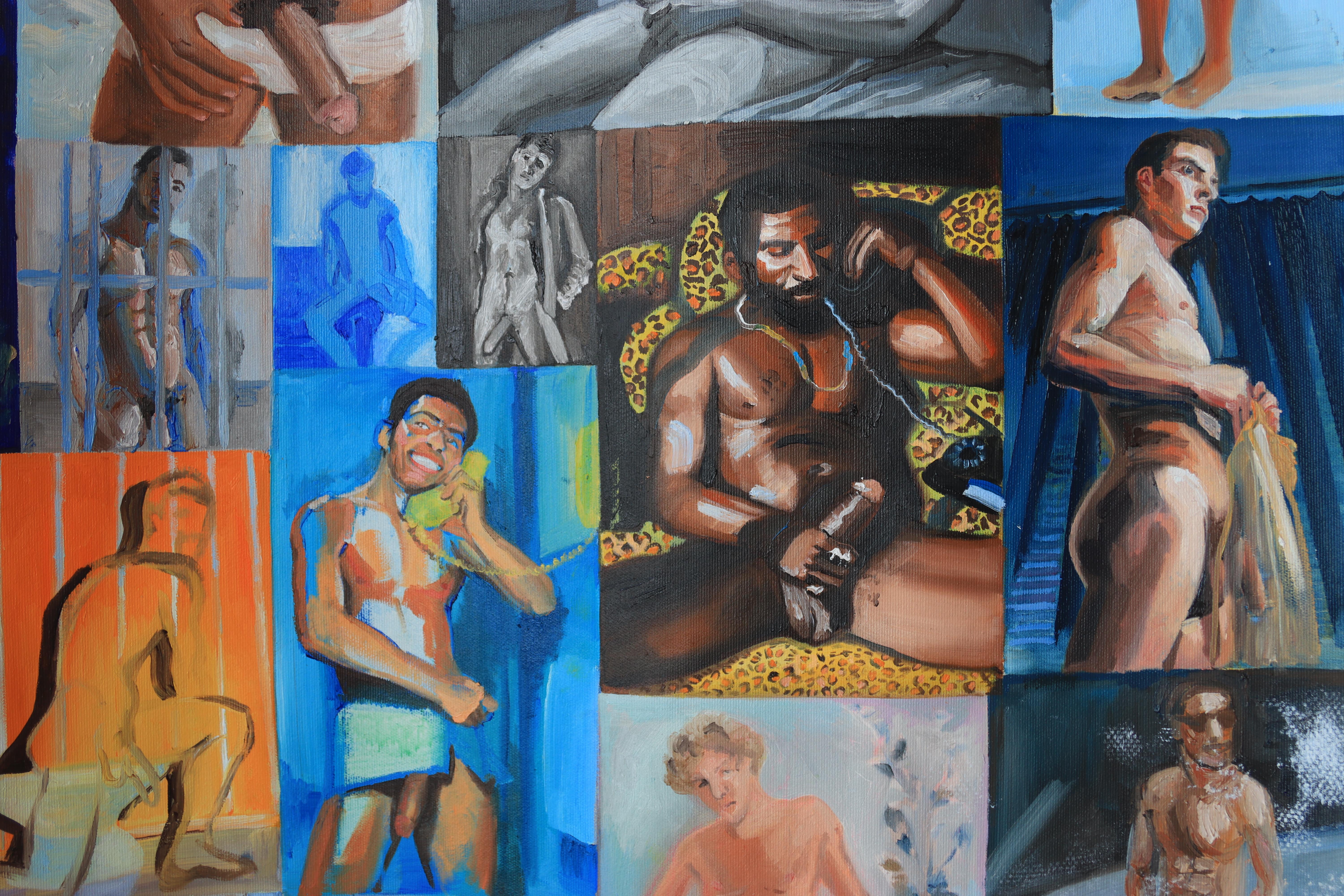 oil painting, male nude, curtain, curtain with naked men, Lištica