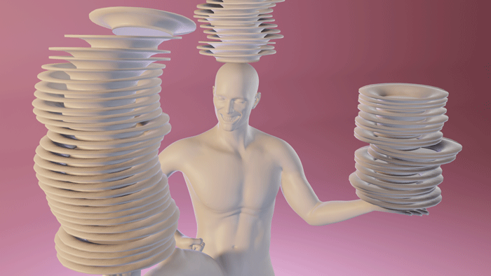 render figura s talíři 3D model, lištica, blender