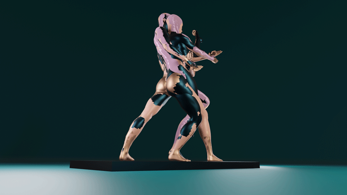 render figura složená ze třech postav 3D model, lištica, blender