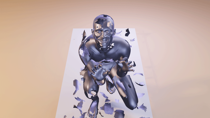 render disintegrating figure 3D model, lištica, blender