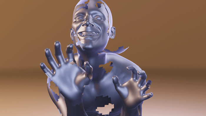 render disintegrating figure 3D model, lištica, blender