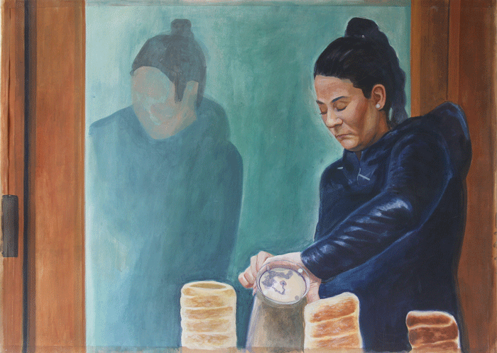 woman working at trdlokafe, trdelniky, painting, lištica