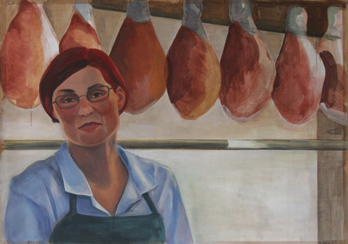 Woman working at charcuterie, painting, portrait, lištica