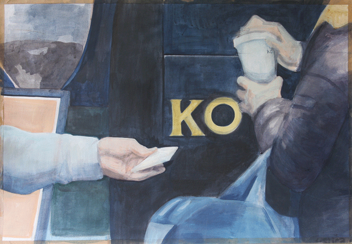 painting, detail, next to the stand with Coffee, kofi kofi, Listica