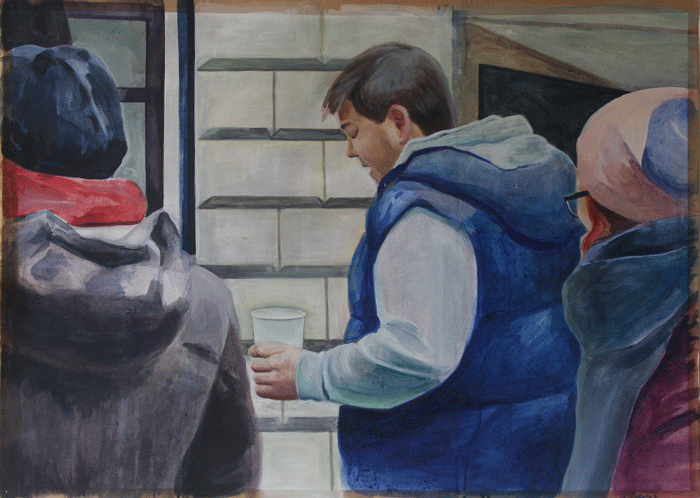 group of people waiting for coffee, painting, lištica