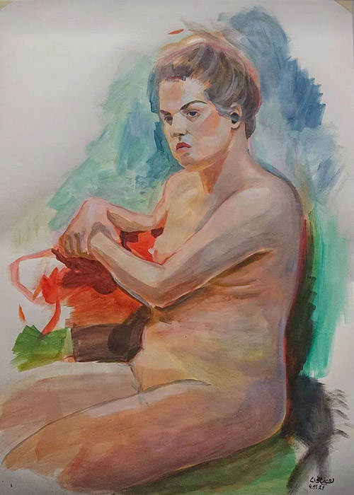 acrylic painting, figure painting, naked model, Lištica