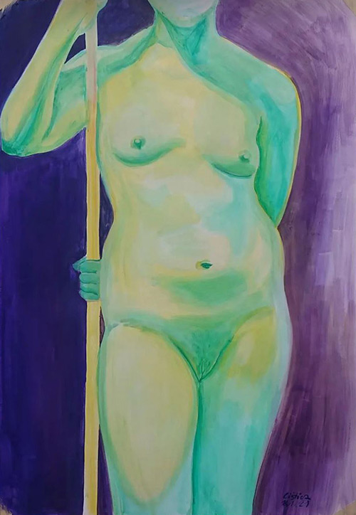 acrylic painting, figure painting, naked model, Lištica