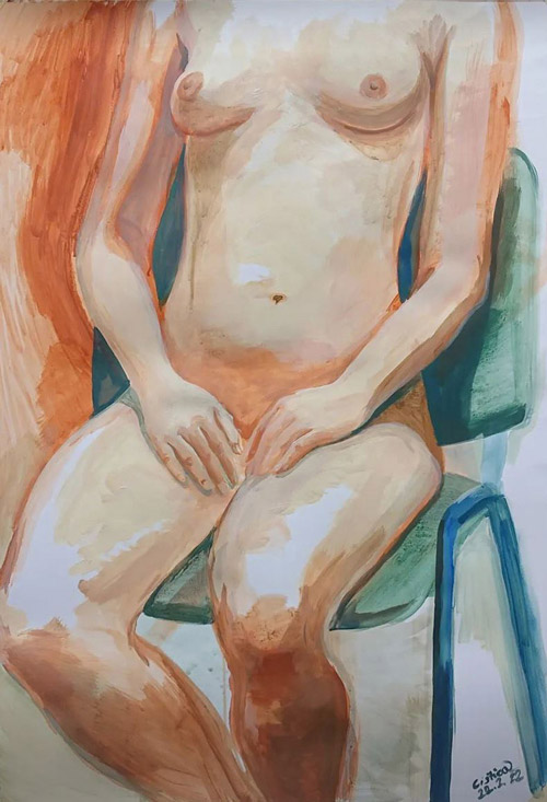 acrylic painting, figure painting, naked model, Lištica