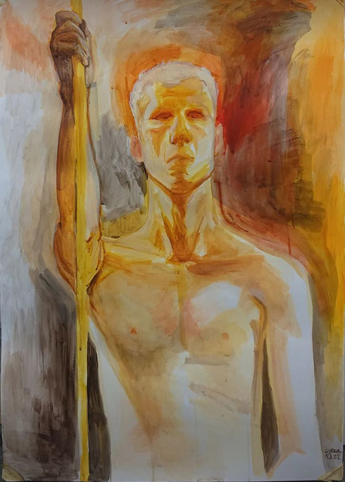 acrylic painting, figure painting, naked model, Lištica