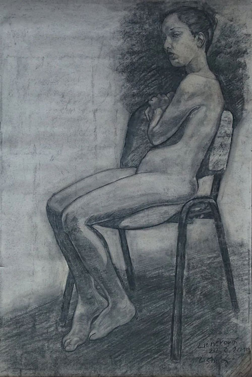 charcoal drawing, figure drawing, naked model, Lištica