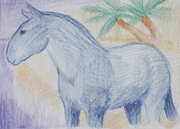 drawing of a horse, symbolism art, prismacolour, colourful horse, Lištica